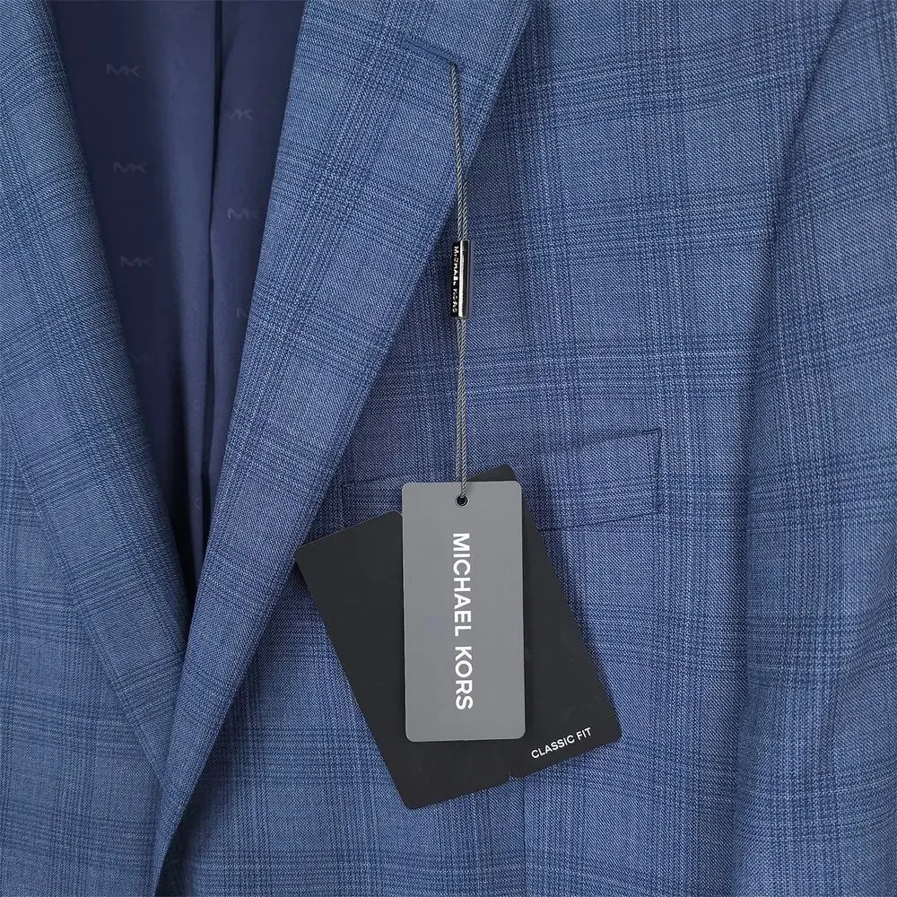 Michael Kors Mens Classic Fit Suit Jacket Blazer 40S Blue Plaid Stretch Wool NWT